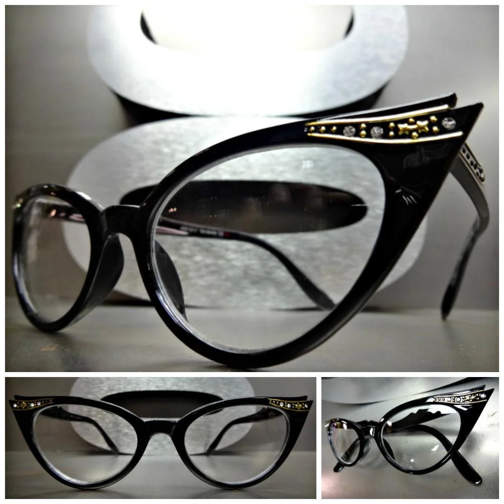 New CLASSIC VINTAGE 60s CAT EYE Style Clear Lens EYE GLASSES Black Fashion Frame