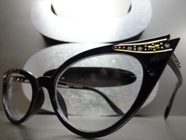 New CLASSIC VINTAGE 60s CAT EYE Style Clear Lens EYE GLASSES Black Fashion Frame 3
