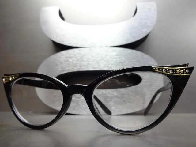 New CLASSIC VINTAGE 60s CAT EYE Style Clear Lens EYE GLASSES Black Fashion Frame 4